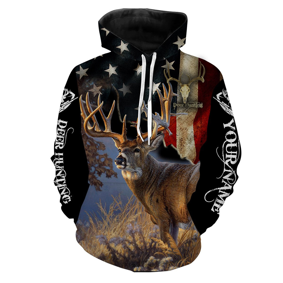 Deer Hunting US Flag Full Printing Custom Name Shirt Personalized Gift TATS107 Hoodie