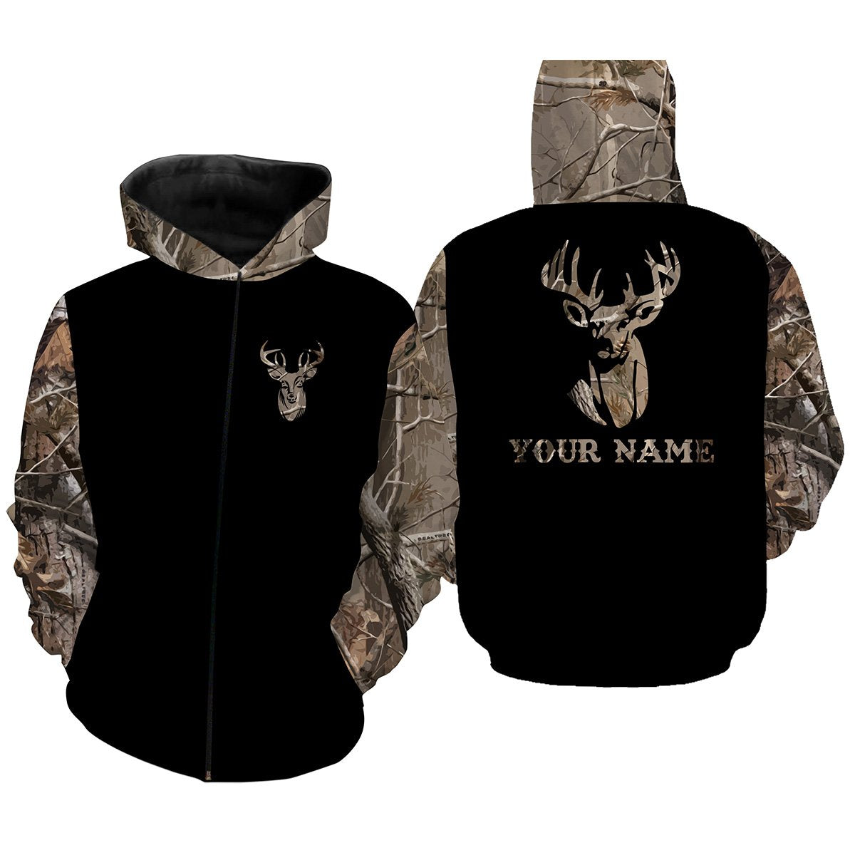 Custom name buck whitetails camouflage all over print shirts personalized gift TATS177 Zip up hoodie