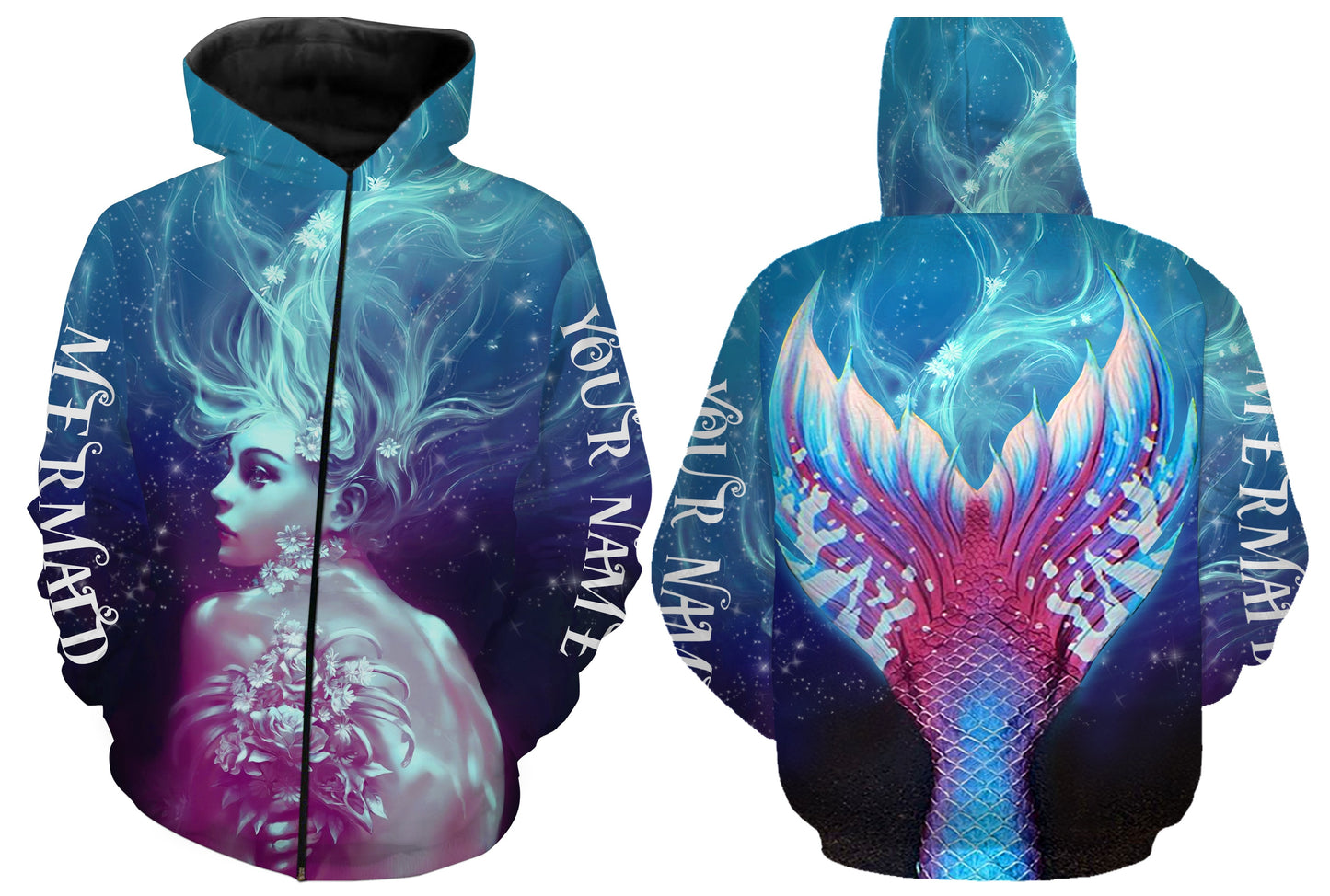 Beautiful Mermaid Custome Name All Over Printed Shirts For Adult And Kid Personalize Gift TATS88 Zip up hoodie