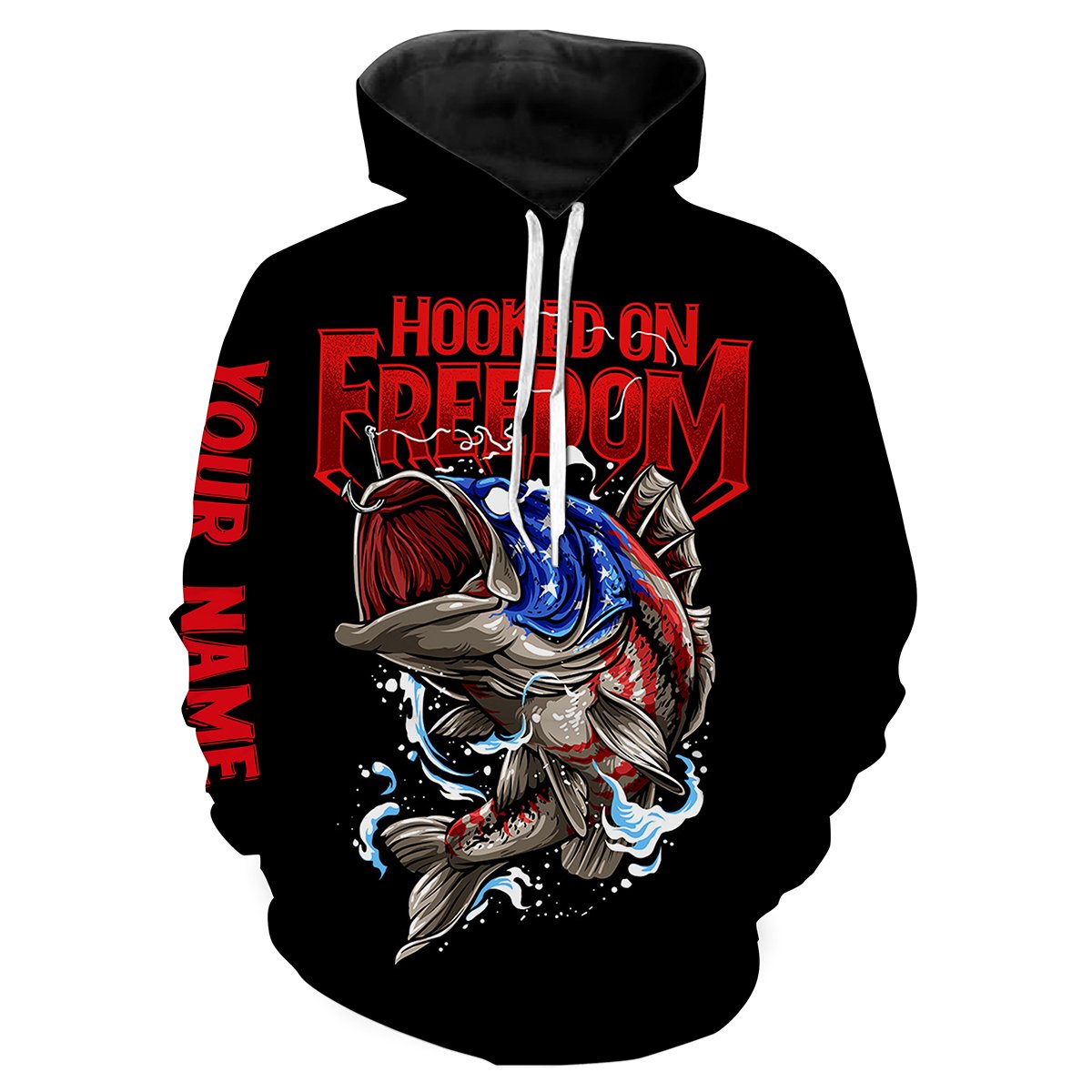 Bass Fishing Hook On Freedom Custom Name Full Print Fishing Shirts Personalized Gift TATS94 Hoodie