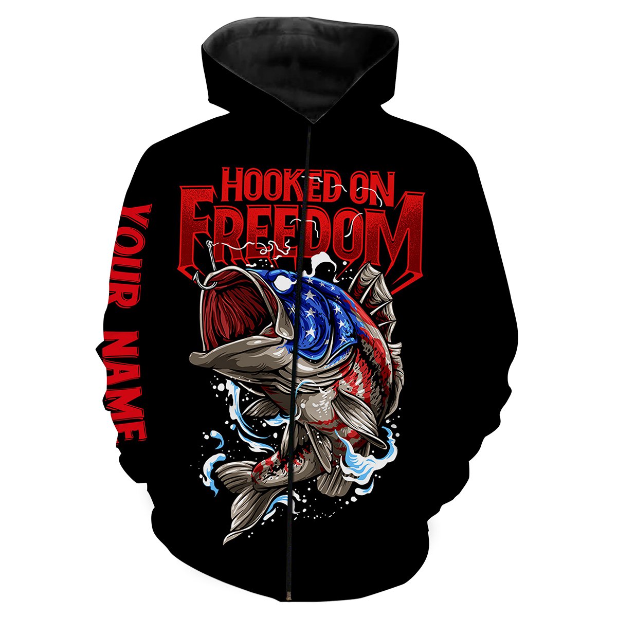 Bass Fishing Hook On Freedom Custom Name Full Print Fishing Shirts Personalized Gift TATS94 Zip up hoodie