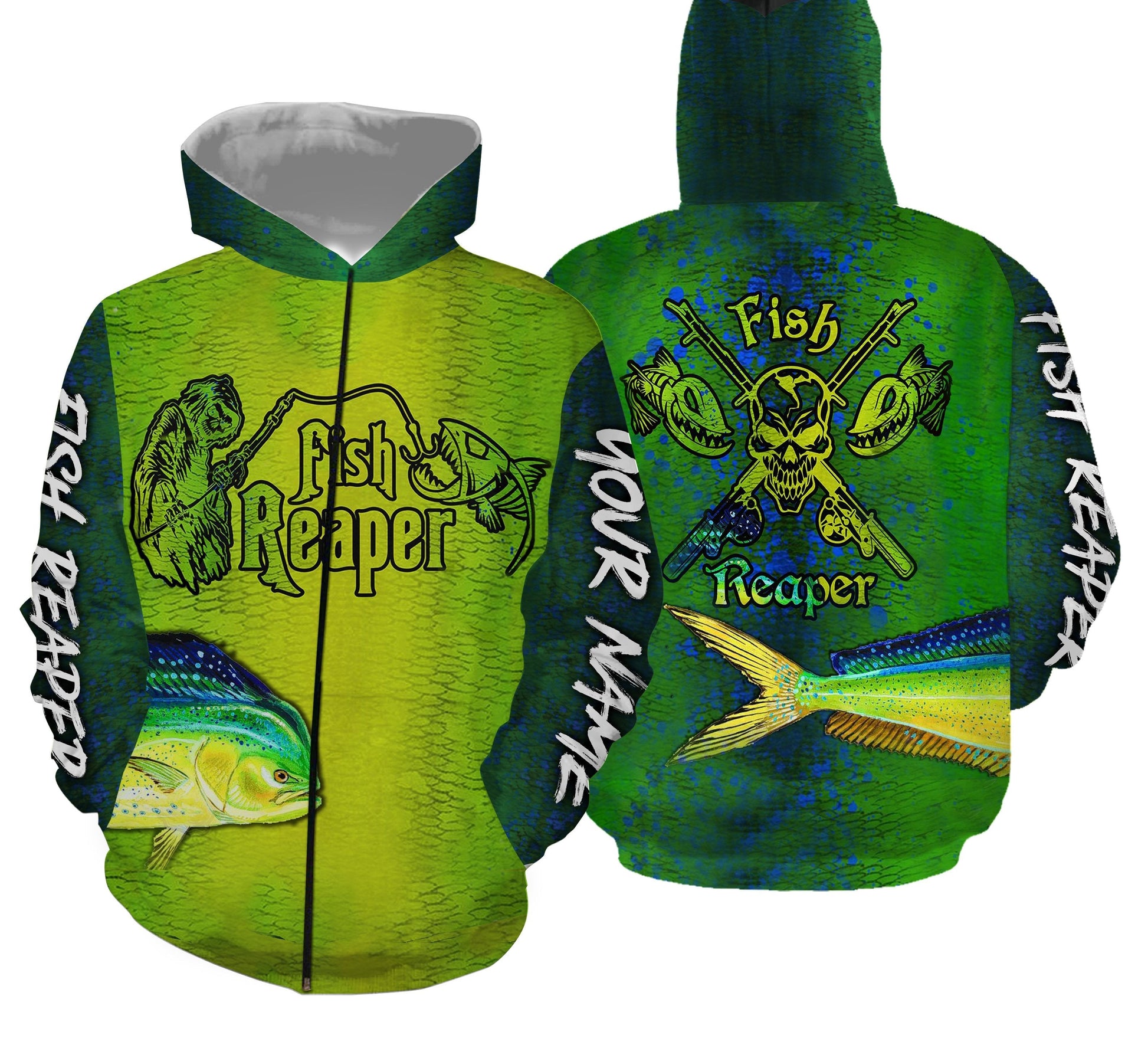 Mahi mahi Fishing Customize Name 3D All Over Printed Fish Reaper Shirts Personalized Gift TATS95 Zip up hoodie