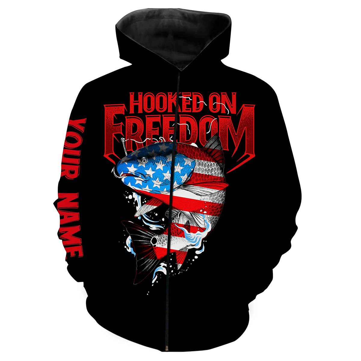 Redfish Puppy Drum Fishing Usa Flag Customize Name 3D All Over Printed Personalized Shirts Tats101 Zip Up Hoodie Zip Up Hoodie