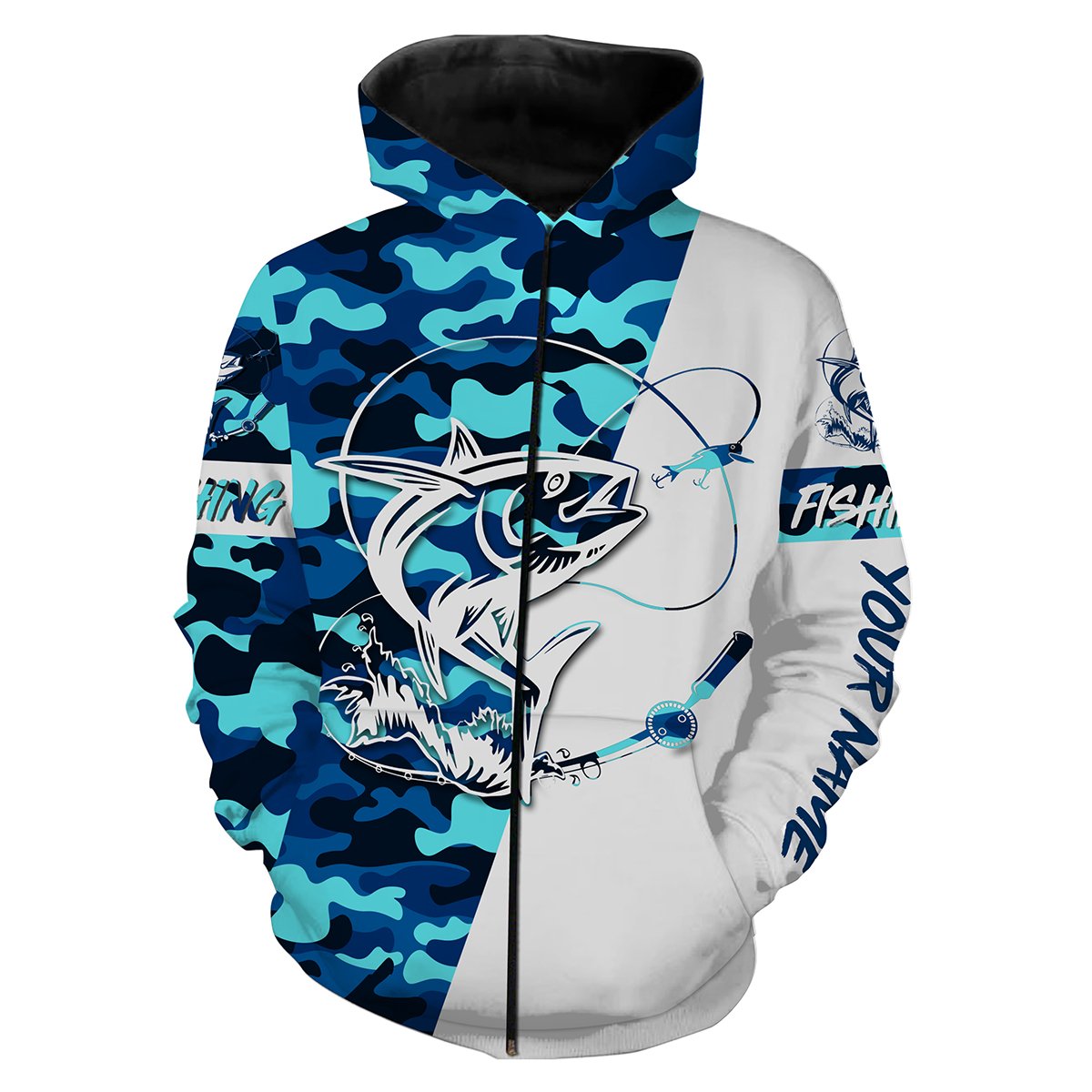 Tuna fishing sea camo custom name 3D All Over Printed Shirts Personalized Gift TATS104 Zip up hoodie