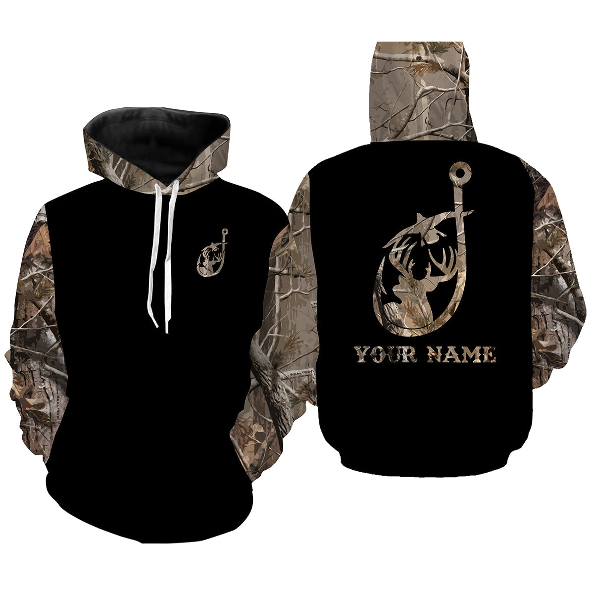 Hunting and fishing camouflage symbol custom name all over print shirts personalized gift Hoodie