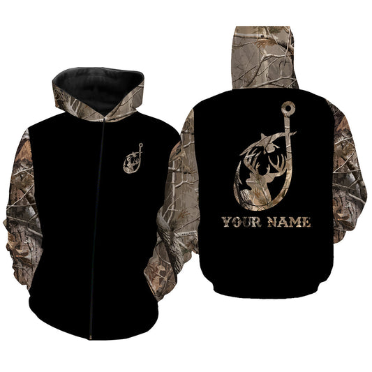 Hunting and fishing camouflage symbol custom name all over print shirts personalized gift Zip up hoodie