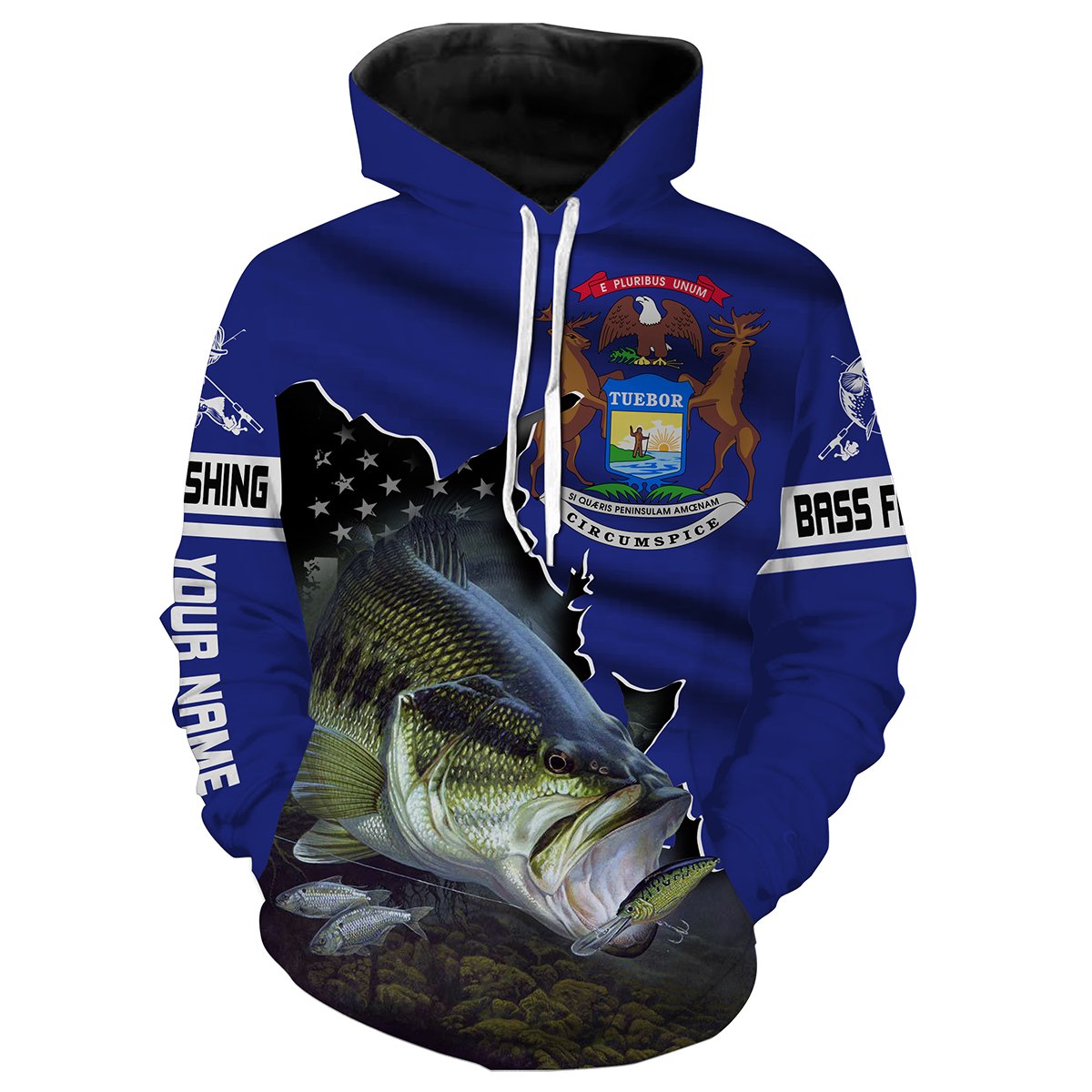 Michigan Bass Fishing Customize Name 3D All Over Print Shirts  Hoodie Hoodie