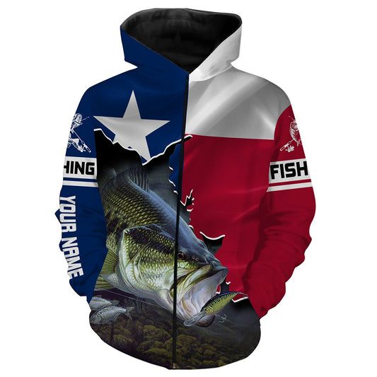 TX Texas Bass Fishing Custom name 3D All over print shirts Personalized gift TATS146 Zip up hoodie