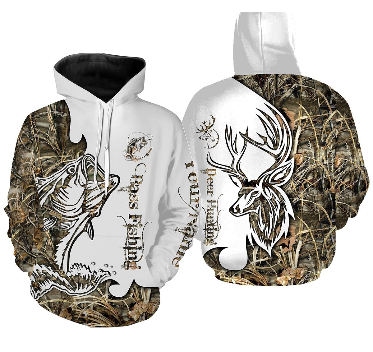 Bass fishing deer hunting customized name All over print shirts - personalized gift - TATS174 Hoodie