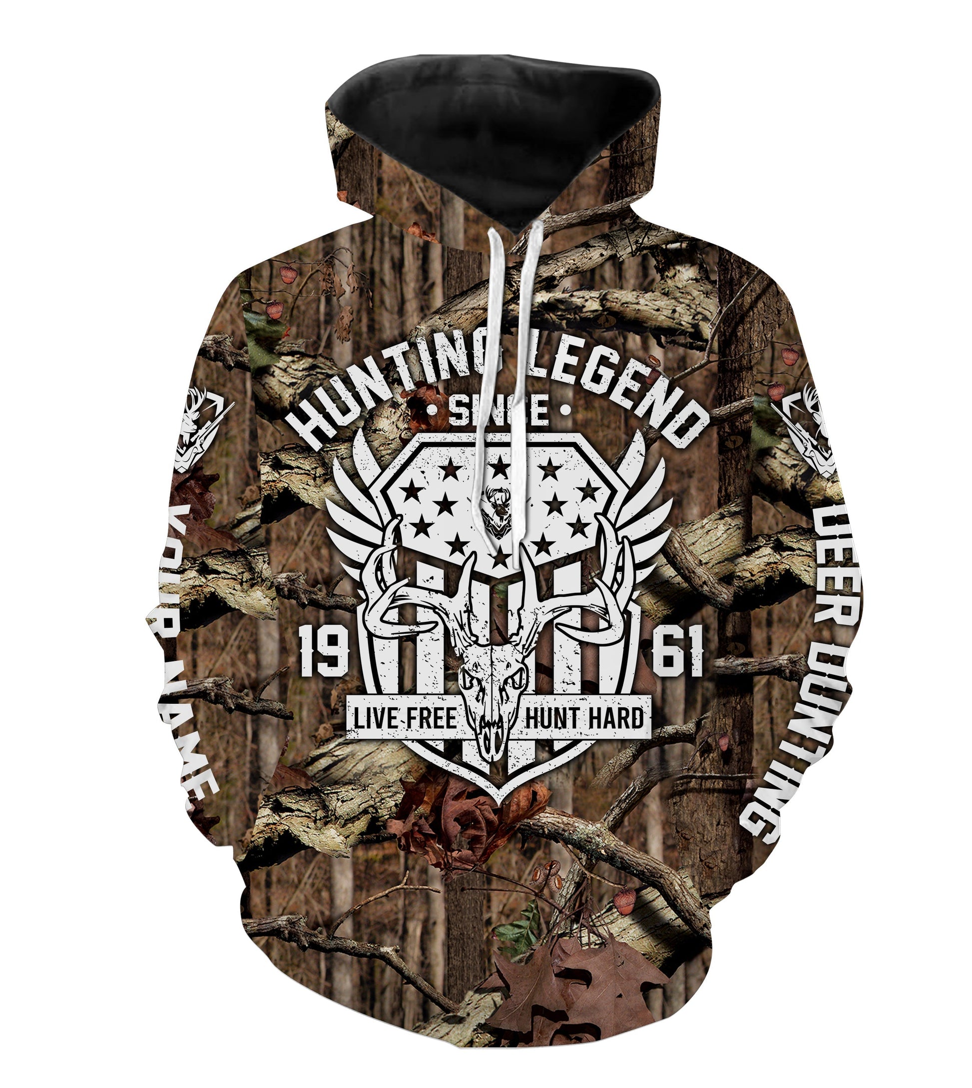 Deer hunting legend since custom year and name, live free and hunt hard all over print Shirts, Hoodie, Zip up hoodie - TATS208