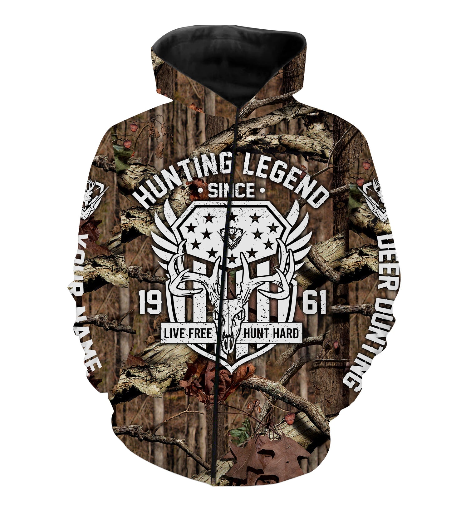 Deer hunting legend since custom year and name, live free and hunt hard all over print Shirts, Hoodie, Zip up hoodie - TATS208