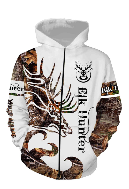 Elk Hunting Camo Custome Name 3D All Over Printed Shirts Personalized Gift Tats132 Zip Up Hoodie Zip Up Hoodie