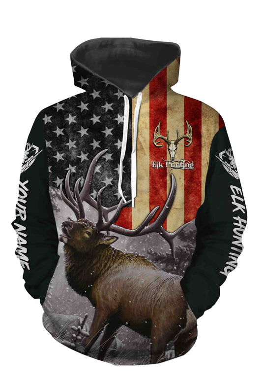 Elk Hunting US Flag Custome Name 3D All Over Printed Shirts Personalized gift TATS133