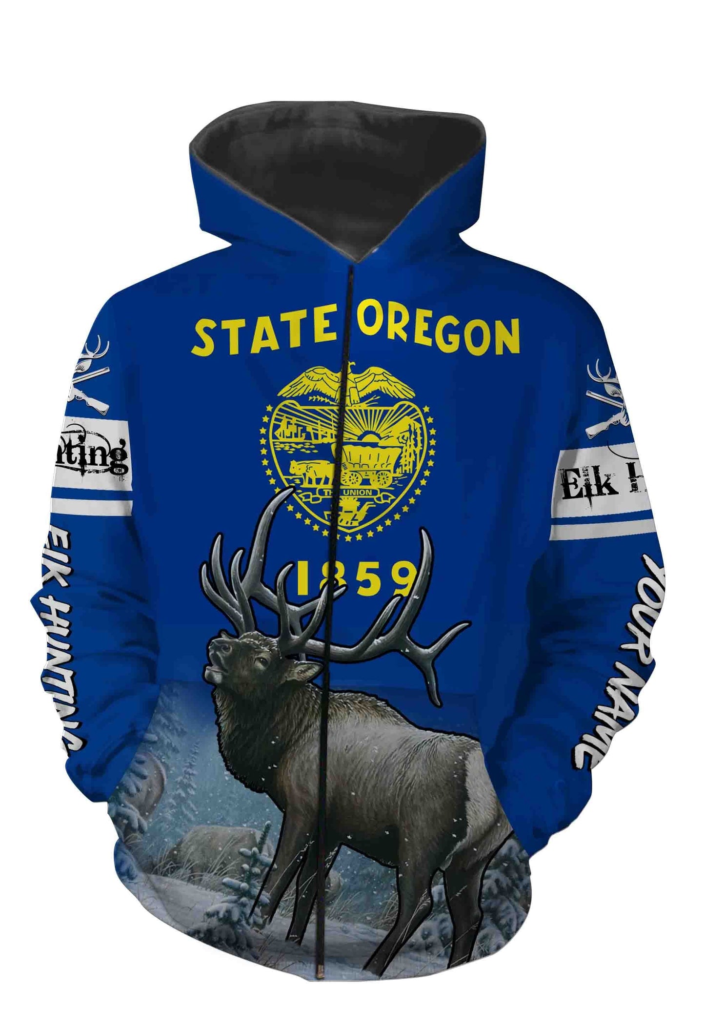 Oregon Elk Huting Custome Name 3D All Over Printed Shirts Personalized Gift TATS140 Zip up hoodie