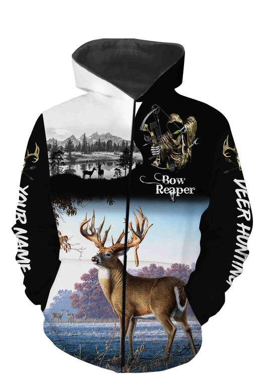 Deer Hunting Bow Reaper Custome Name 3D All Over Printed Shirts Personalized Gift TATS139 Zip up hoodie