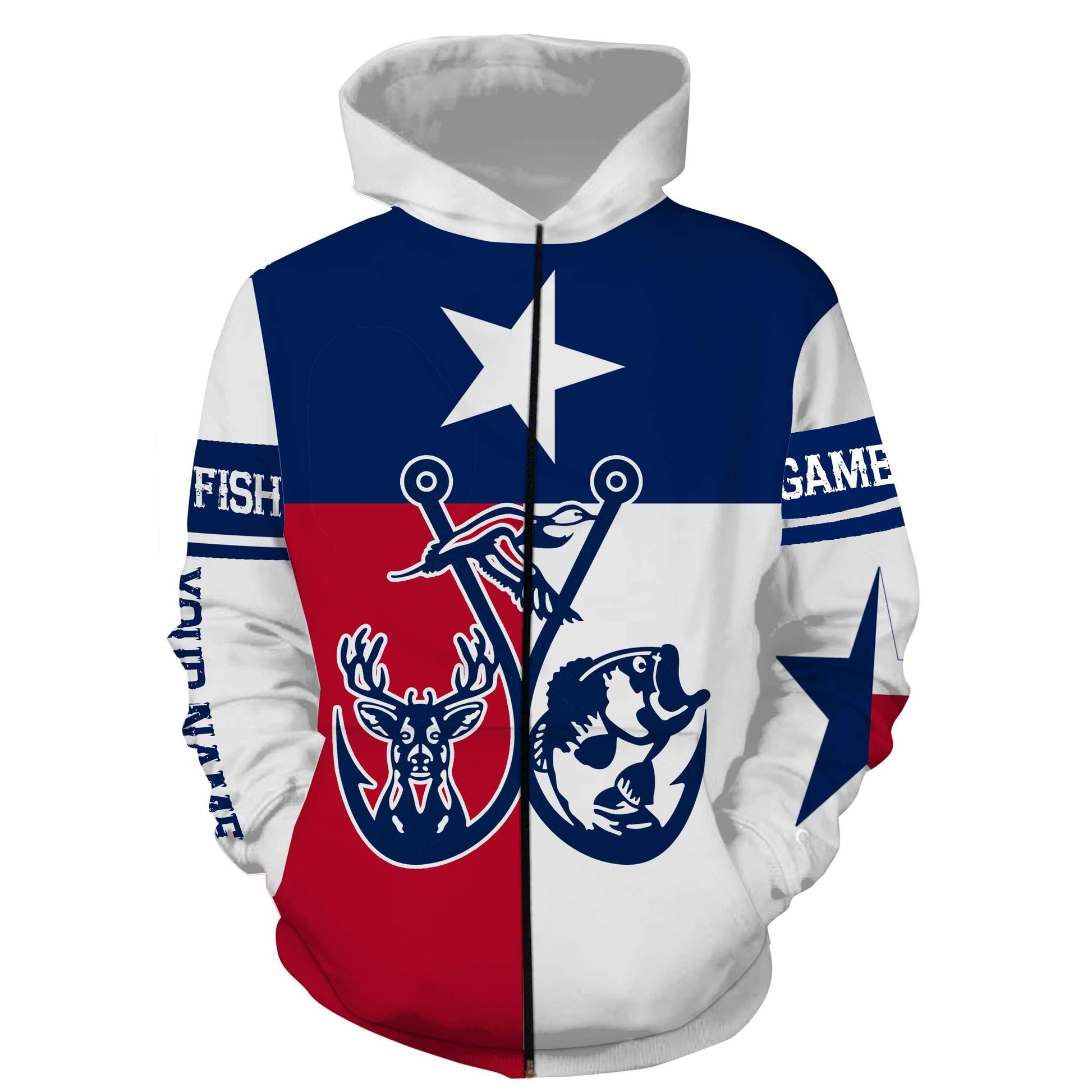 Texas Game And Fish Custom Name 3D All Over Print Shirts Personalized Gift  Zip Up Hoodie Zip Up Hoodie