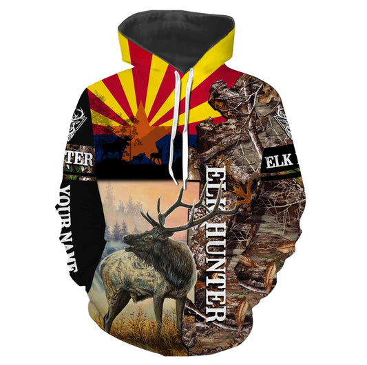 Arizona Elk Hunting Custom Name 3D All Over Print Shirts Personalized Gift Tats165 Hoodie Hoodie