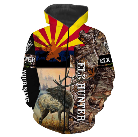 Arizona Elk Hunting Custom Name 3D All Over Print Shirts Personalized Gift Tats165 Zip Up Hoodie Zip Up Hoodie