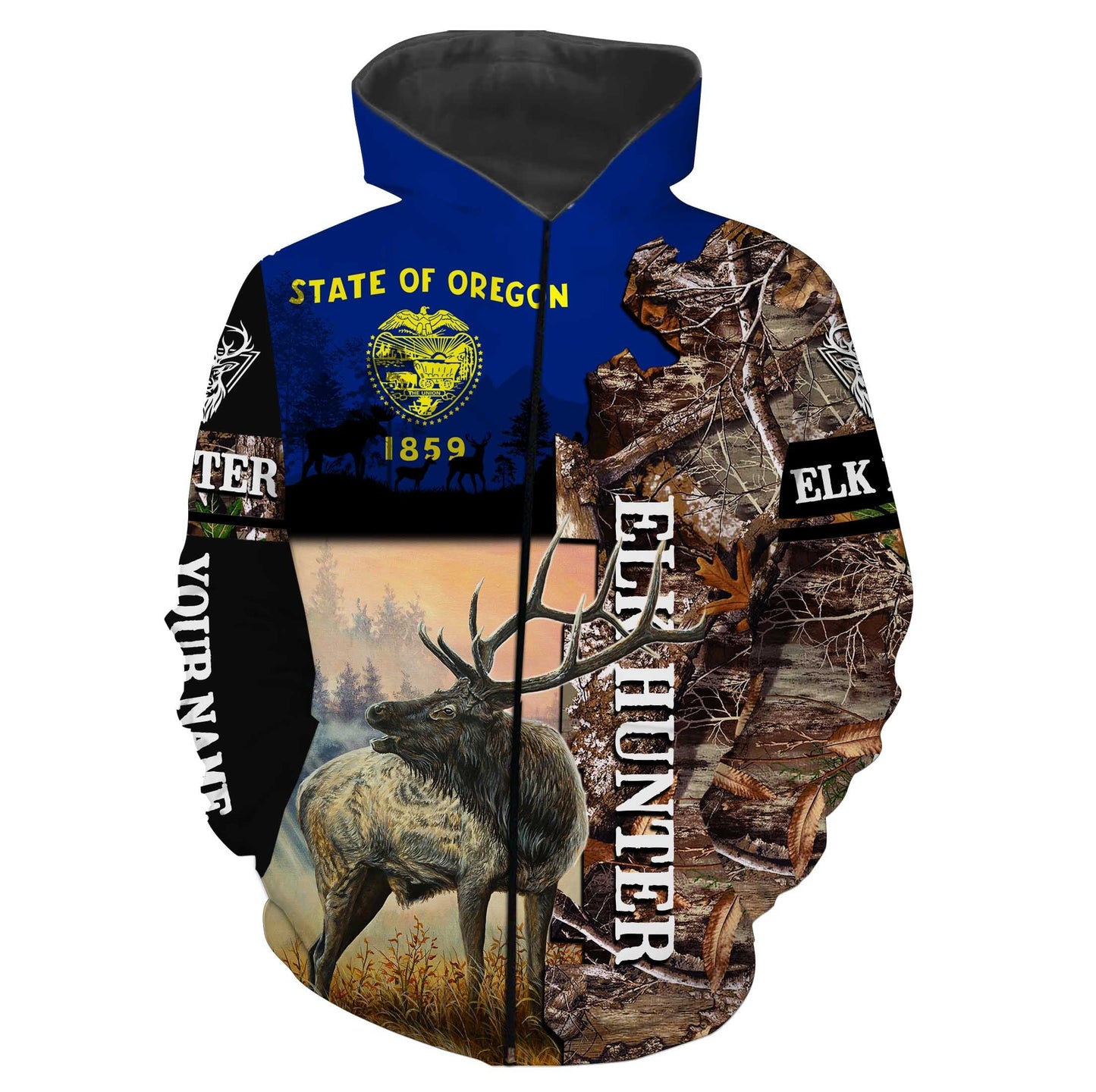 Best Elk Hunting Oregon Flag Custom name All over print shirts - personalized hunting gift for men, women and kid - FSD23