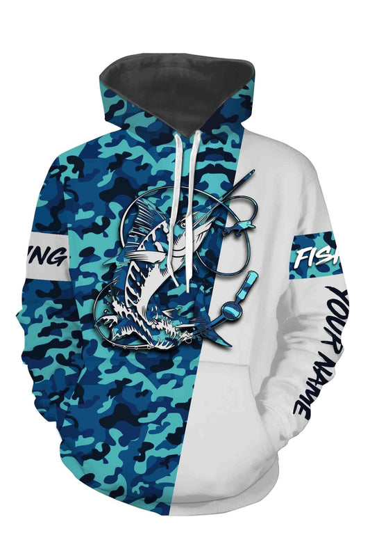 Sailfish Fishing Sea Camo Custom Name Full Printing Shirts Personalized Gift TATS113 Hoodie