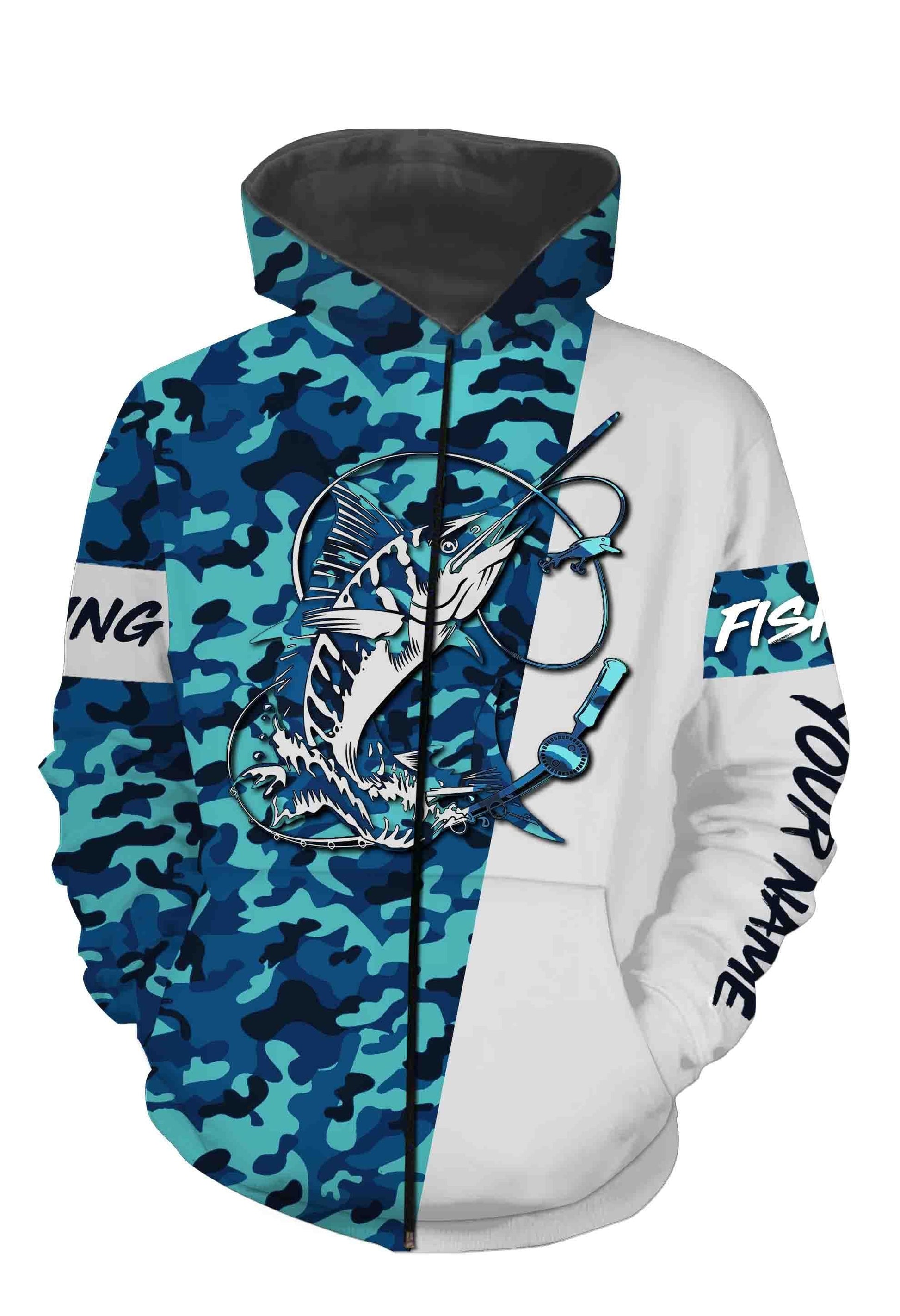 Sailfish Fishing Sea Camo Custom Name Full Printing Shirts Personalized Gift TATS113 Zip up hoodie