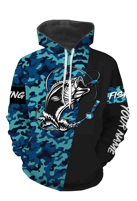 Bass Fishing Sea Camo Custom Name Full Printing Shirts Personalized Gift TATS115 Hoodie