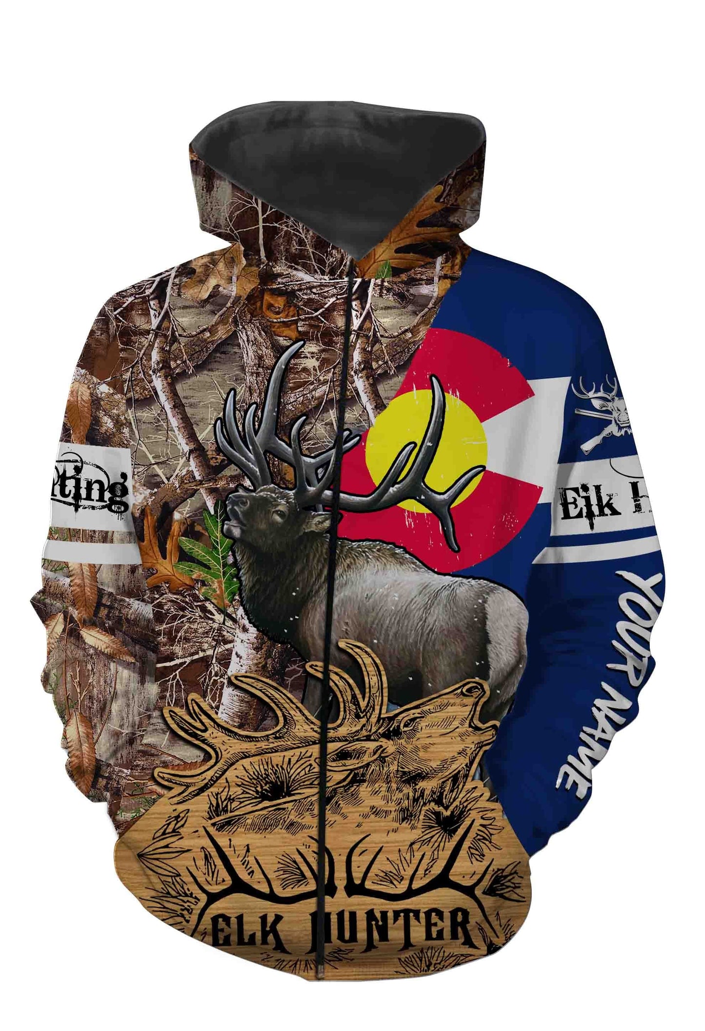 Colorado Elk Hunting Customize Name 3D All Over Printed Shirts Personalized Gift TATS117 Zip up hoodie