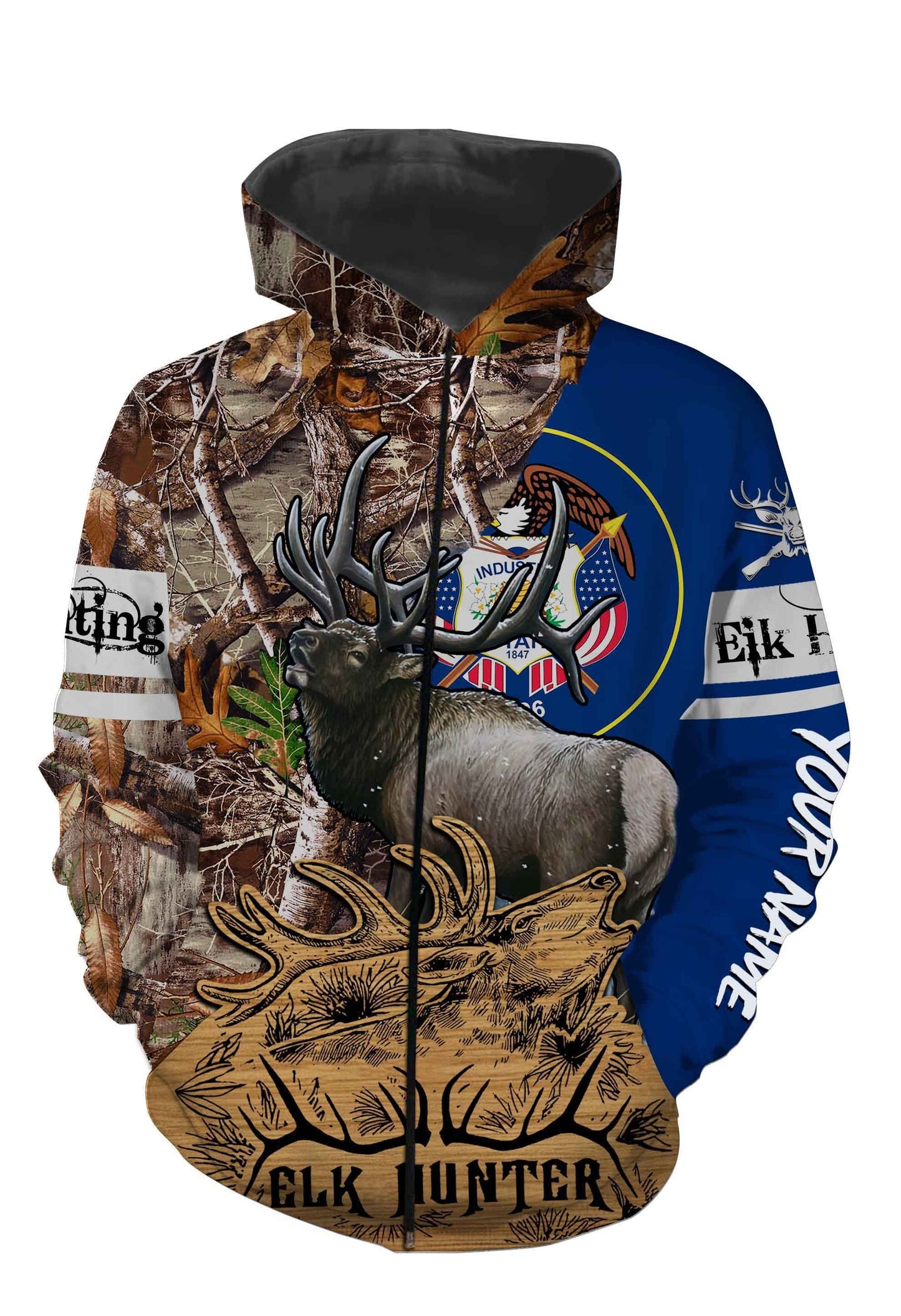 Utah Elk Hunting Customize Name 3D All Over Printed Shirts Personalized Gift TATS122 Zip up hoodie