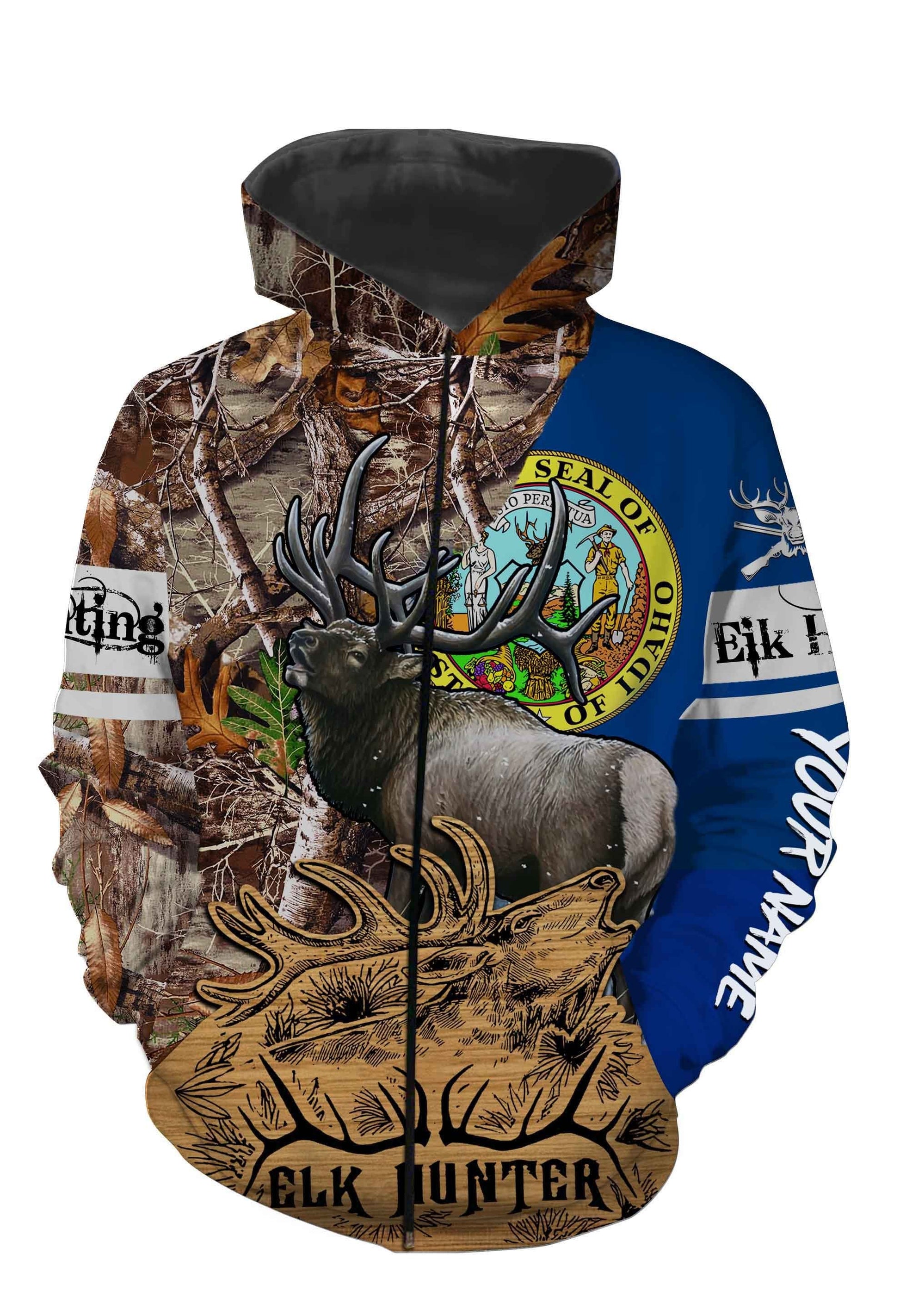 Idaho Elk Hunting Customize Name 3D All Over Printed Shirts Personalized Gift TATS123 Zip up hoodie