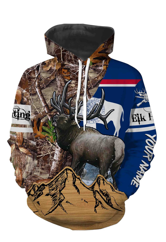 Wyoming Elk Hunting Customize Name 3D All Over Printed Shirts Personalized Gift TATS124 Hoodie