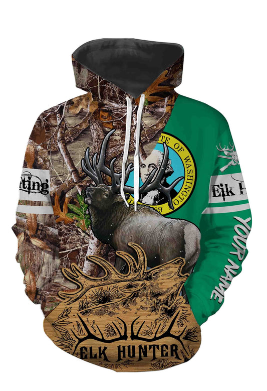 Washington Elk Hunting Customize Name 3D All Over Printed Shirts Personalized Gift TATS126 Hoodie