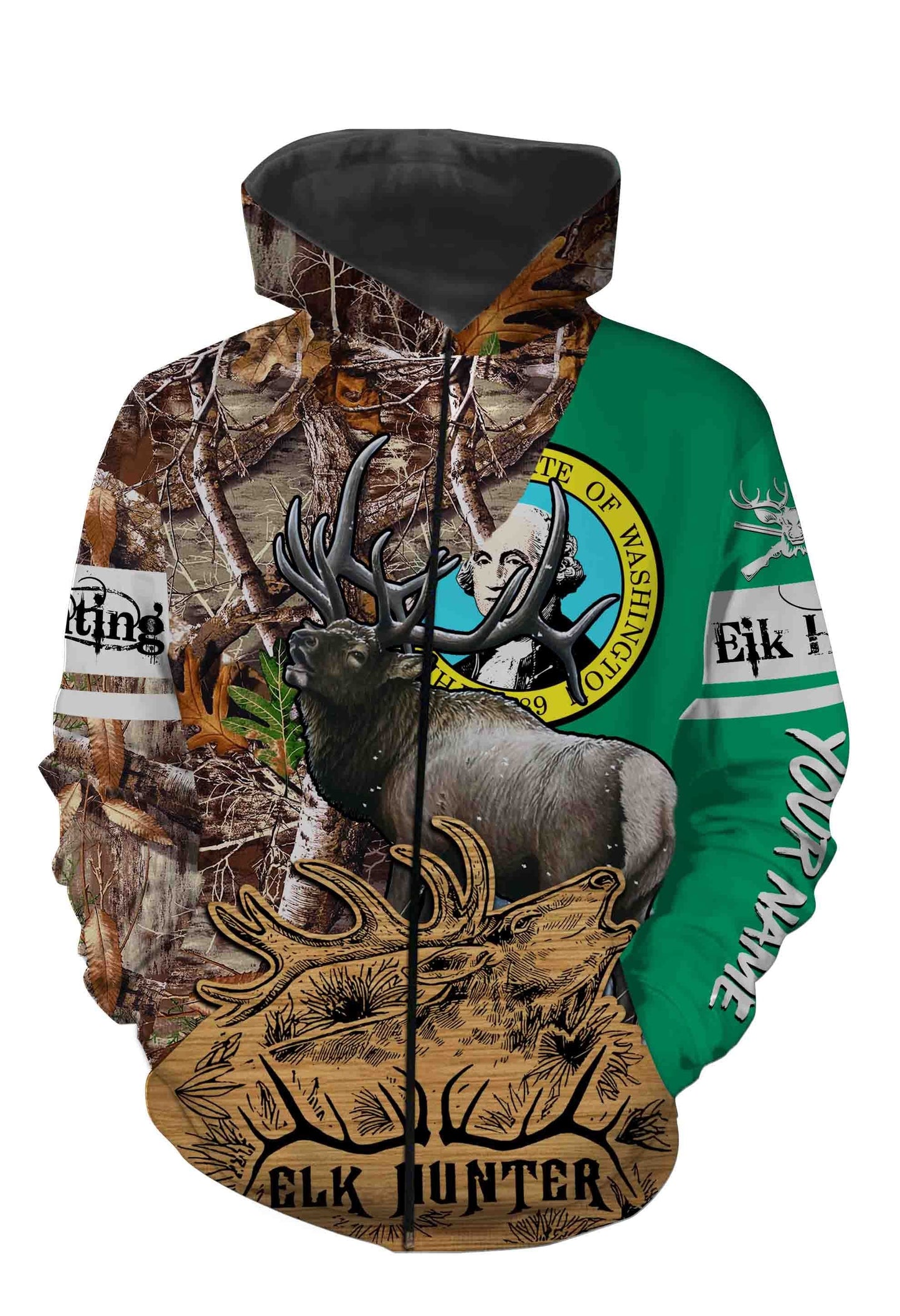 Washington Elk Hunting Customize Name 3D All Over Printed Shirts Personalized Gift TATS126 Zip up hoodie