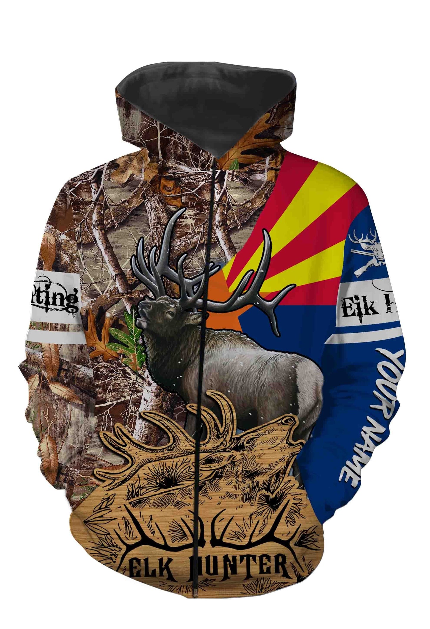 Arizona Elk Hunting Customize Name 3D All Over Printed Shirts Personalized Gift TATS127 Zip up hoodie