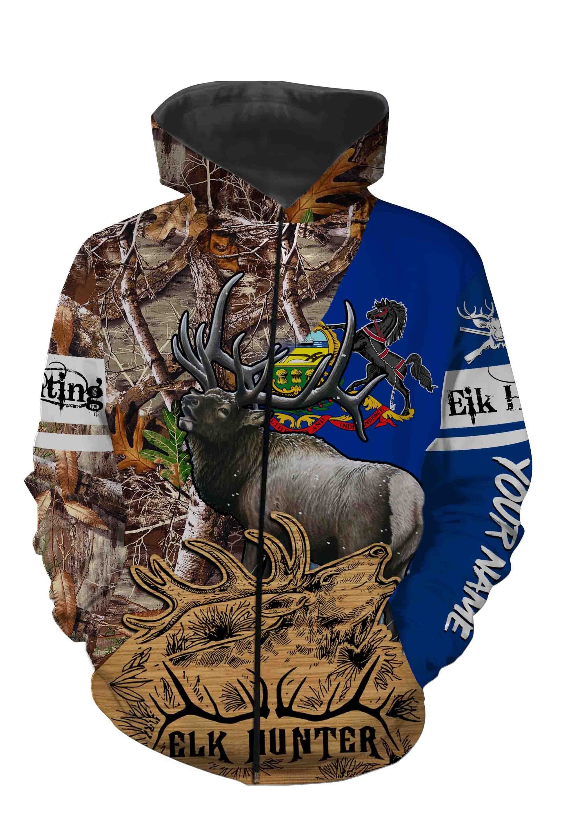 Pennsylvania Elk Hunting Customize Name 3D All Over Printed Shirts Personalized Gift Tats128 Zip Up Hoodie Zip Up Hoodie