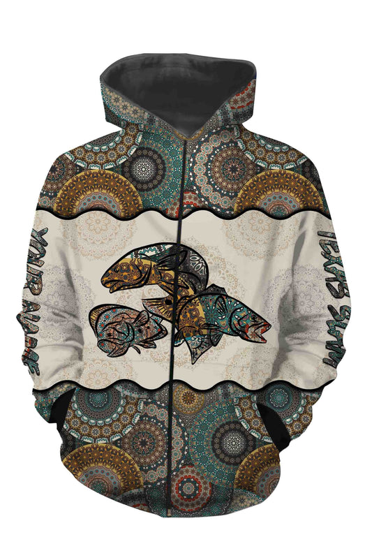 Texas Slam Fishing Vintage Mandala 3D All Over Printed Customized Name Shirts Personalized Gift Tats130 Zip Up Hoodie Zip Up Hoodie