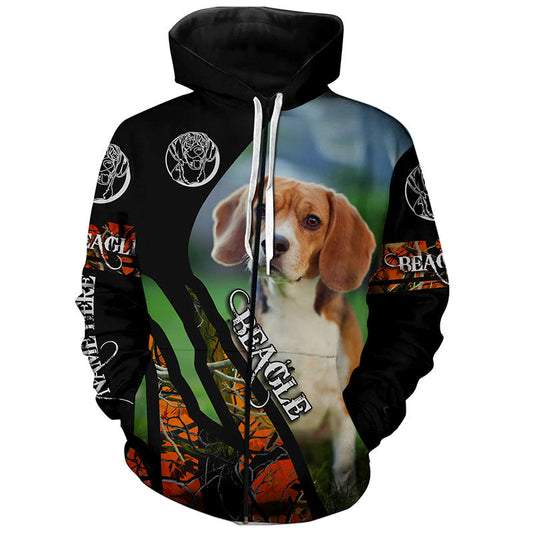 Camo Beagle Dog Hunting Custom Name All Over Hoodie Zip Up Hoodie Zip Up Hoodie