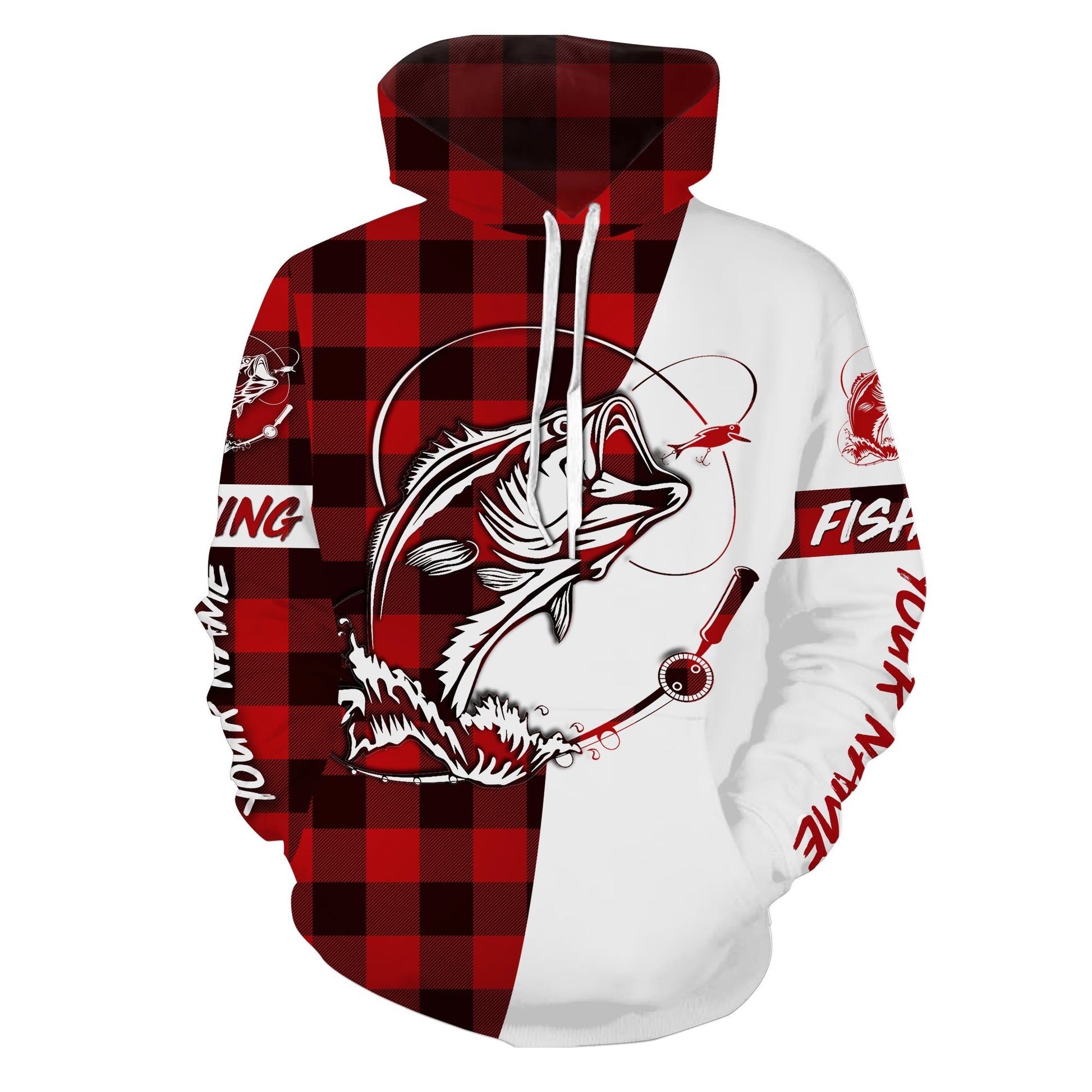 Custom Bass Fishing Red Plaid Fishing Shirts Hoodie Hoodie