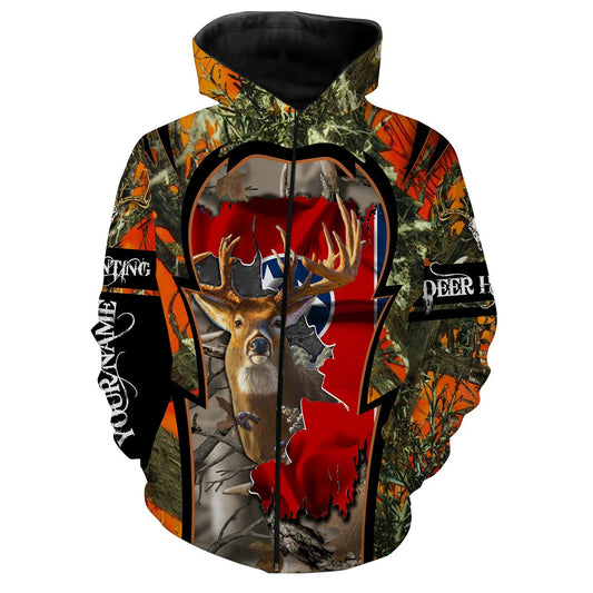 Tennessee Deer Hunting Camo Customize 3D All Over Printed Patriotic Hunting Shirts For Hunters  Zip Up Hoodie Zip Up Hoodie