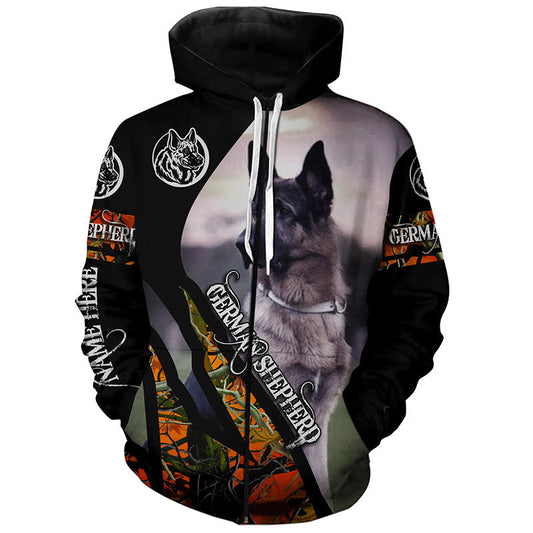 German Shepherd Hunting dog orange camo Customize 3D All over print shirts - various styles to choose all over T shirt Zip up hoodie