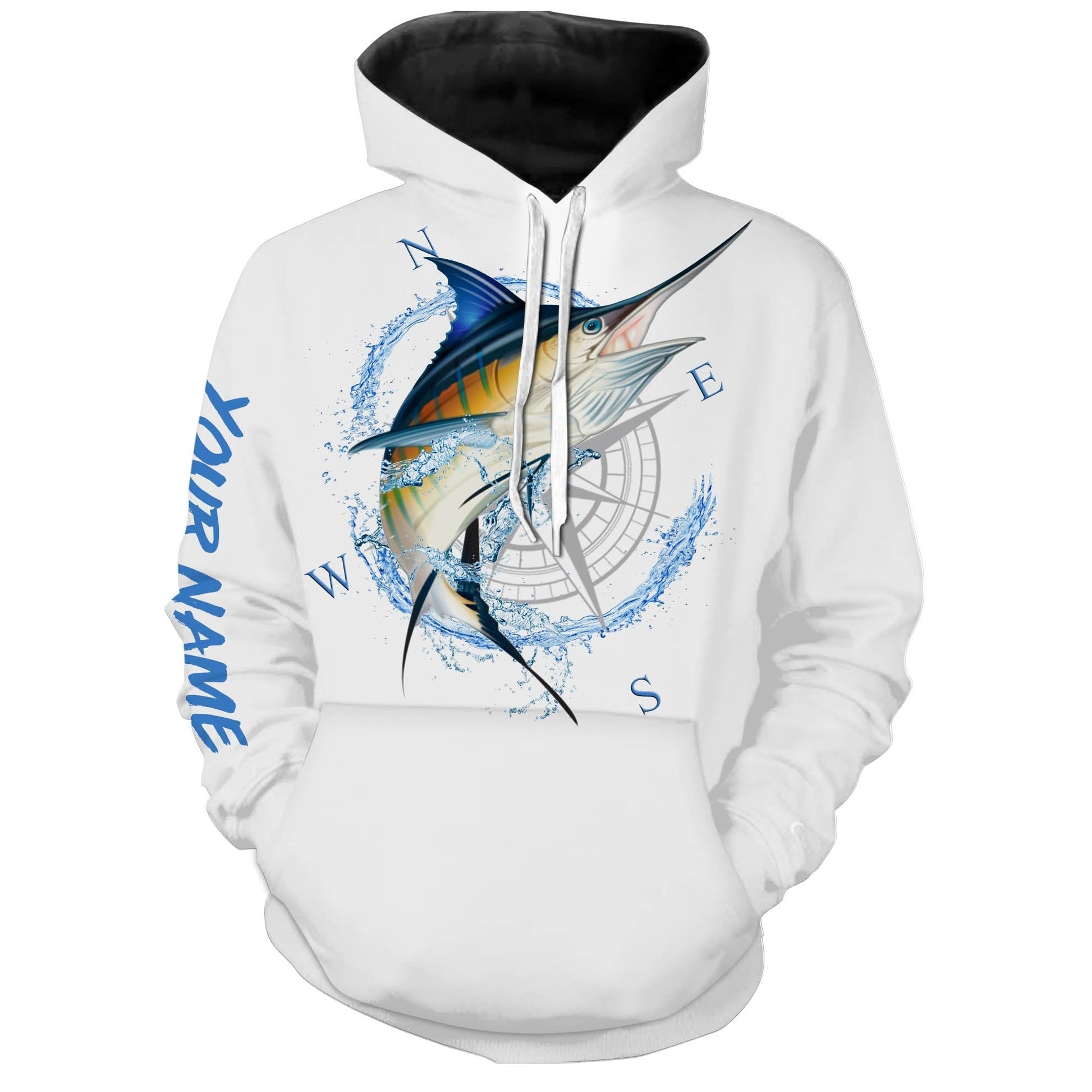 Blue Marlin Fishing compass Custom name All over print shirts - personalized fishing gift for men Hoodie