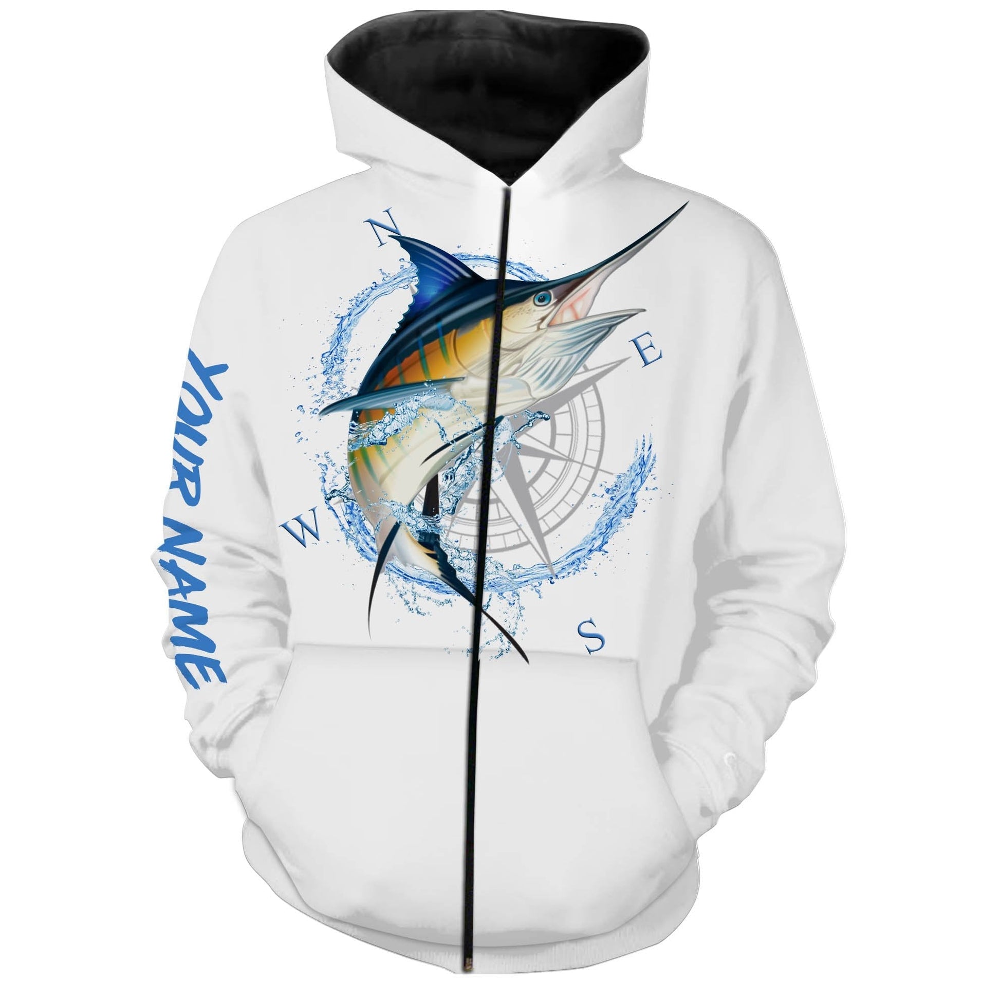 Blue Marlin Fishing compass Custom name All over print shirts - personalized fishing gift for men Zip up hoodie