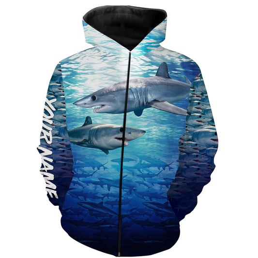 Mako Shark Fishing Custom name All over print shirts - personalized fishing gift for men Zip up hoodie