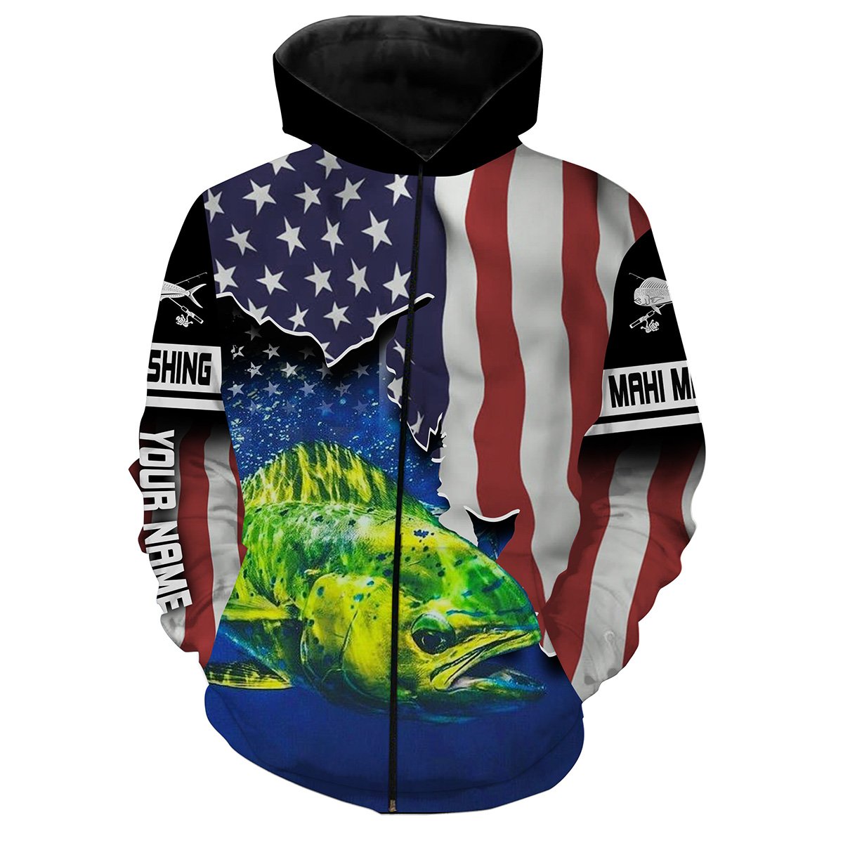 Mahi Mahi Fishing American Flag Custom Long Sleeve Fishing Shirts