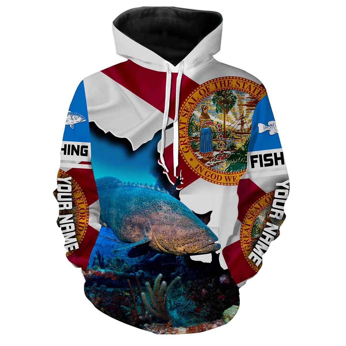 Goliath Grouper Fishing 3D Florida Flag Patriot Custom name All over print shirts - personalized fishing gifts - IPH1540 Hoodie