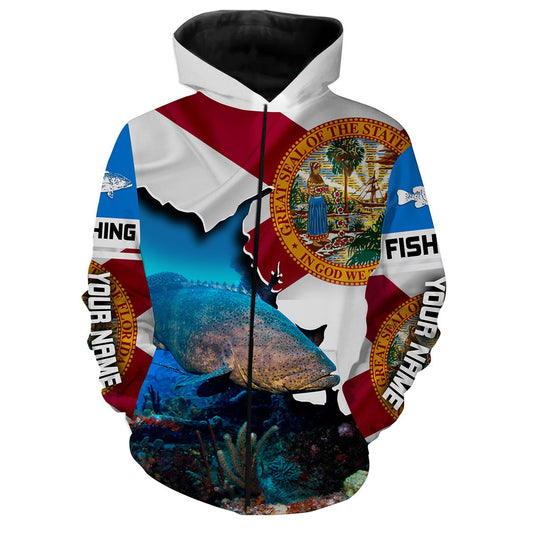 Goliath Grouper Fishing 3D Florida Flag Patriot Custom name All over print shirts - personalized fishing gifts - IPH1540 Zip up hoodie