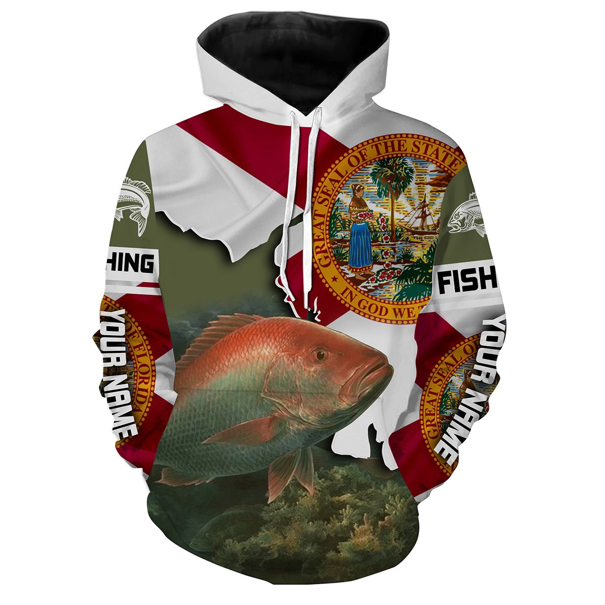 Red Snapper Fishing 3D Florida Flag Patriot Custom name All over print shirts - personalized fishing gifts - IPH1541