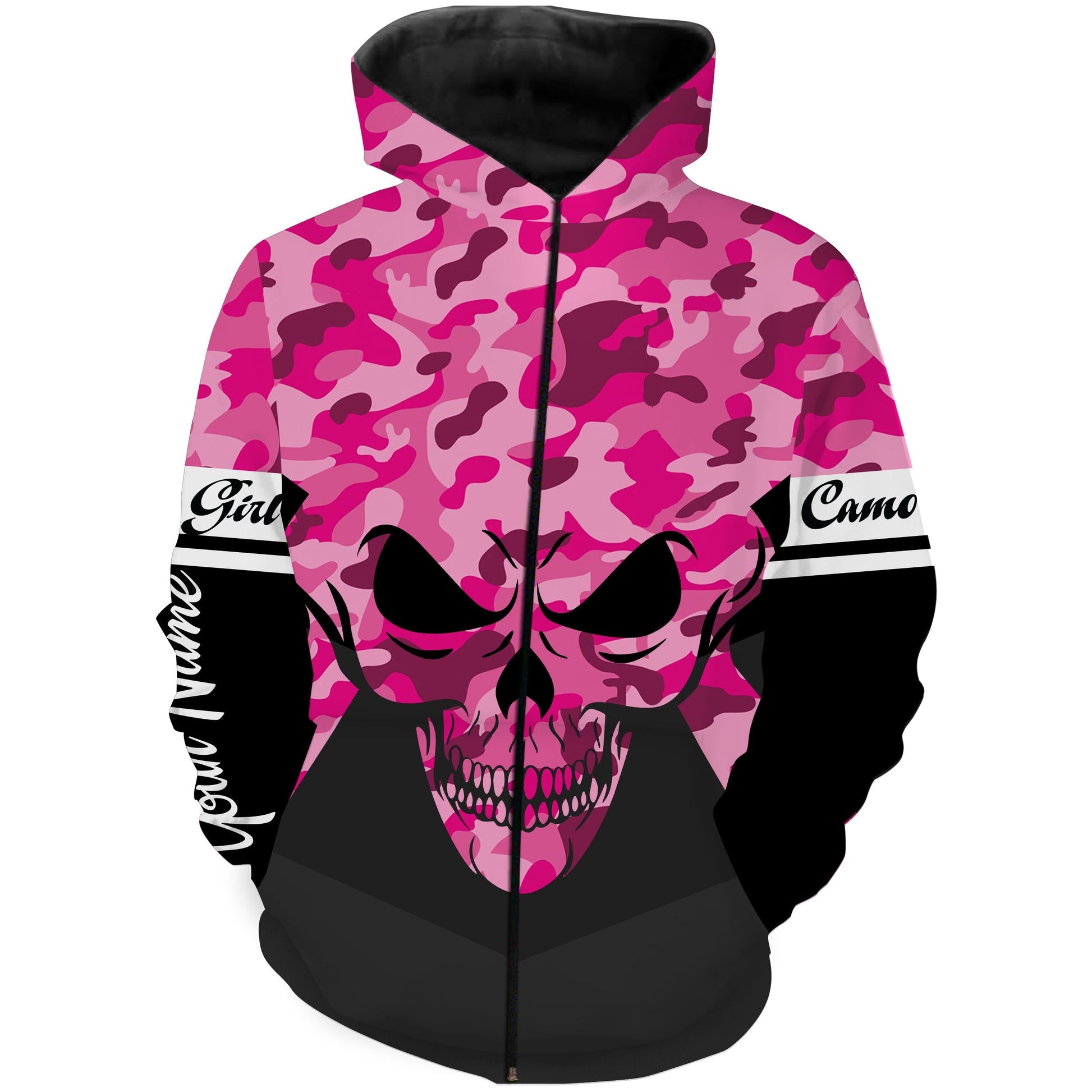 Pink camo girl Skull camouflage Custom Full printing shirts various styles to choose Hoodie Zip up hoodie