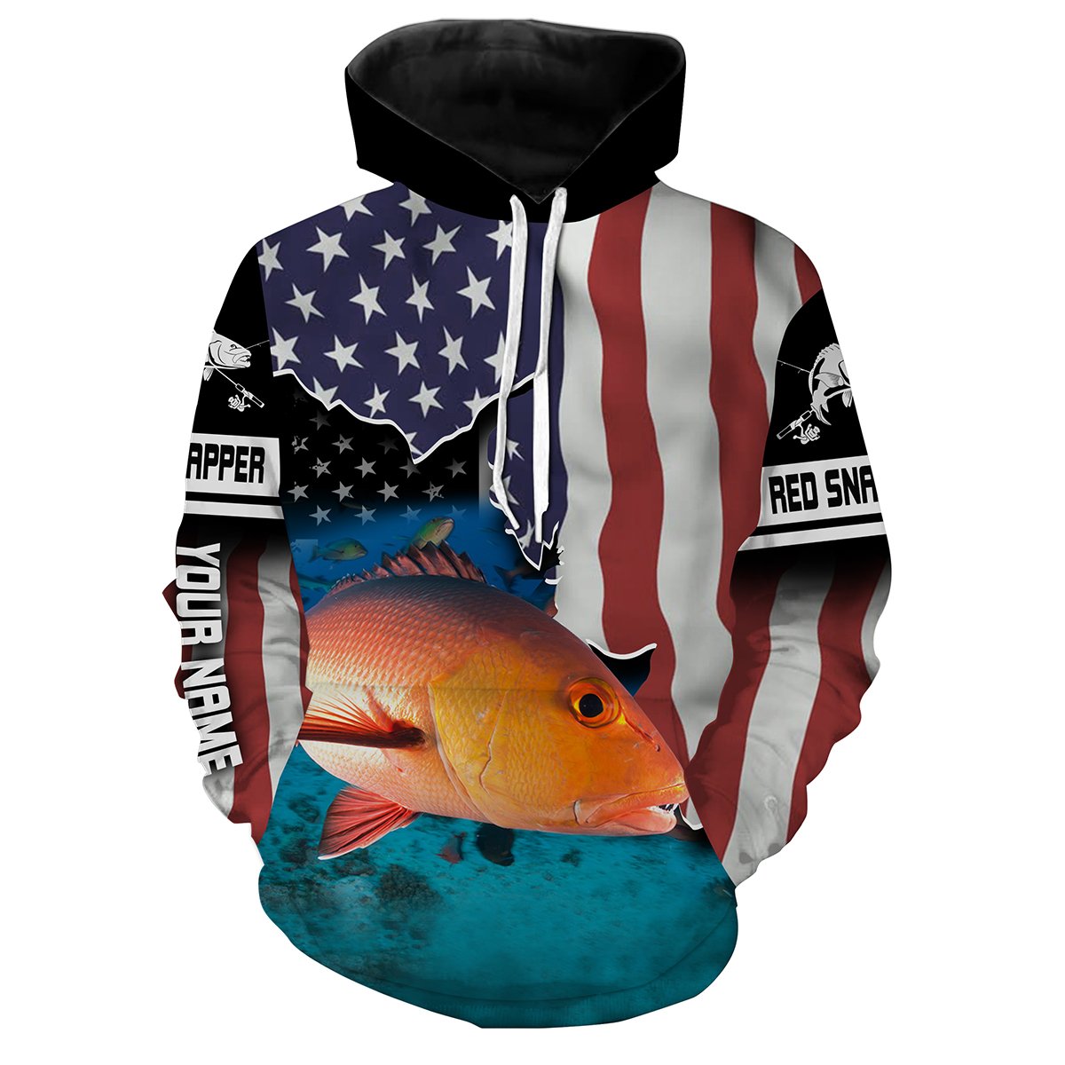 Red Snapper Fishing American Flag Custom Long Sleeve Fishing Shirts