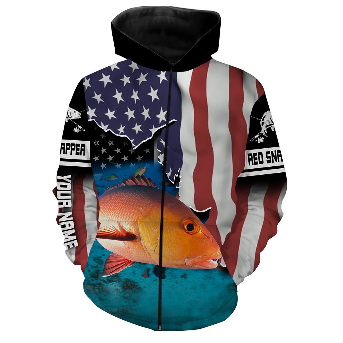 Red Snapper Fishing American Flag Custom Long Sleeve Fishing Shirts