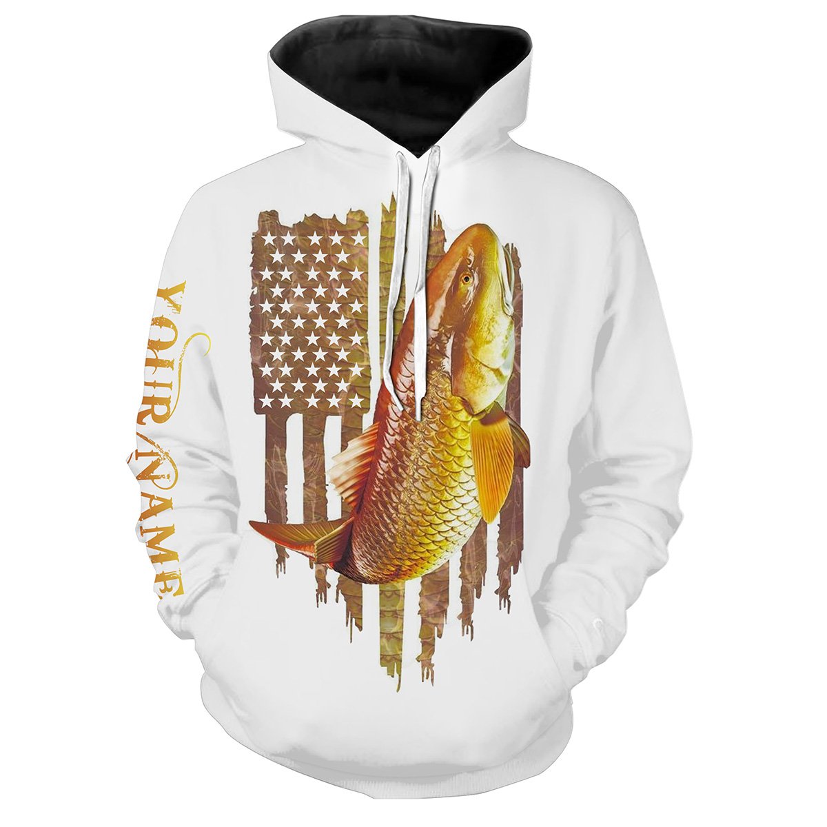 Redfish Puppy Drum American Flag Custom name Fishing Shirts Hoodie